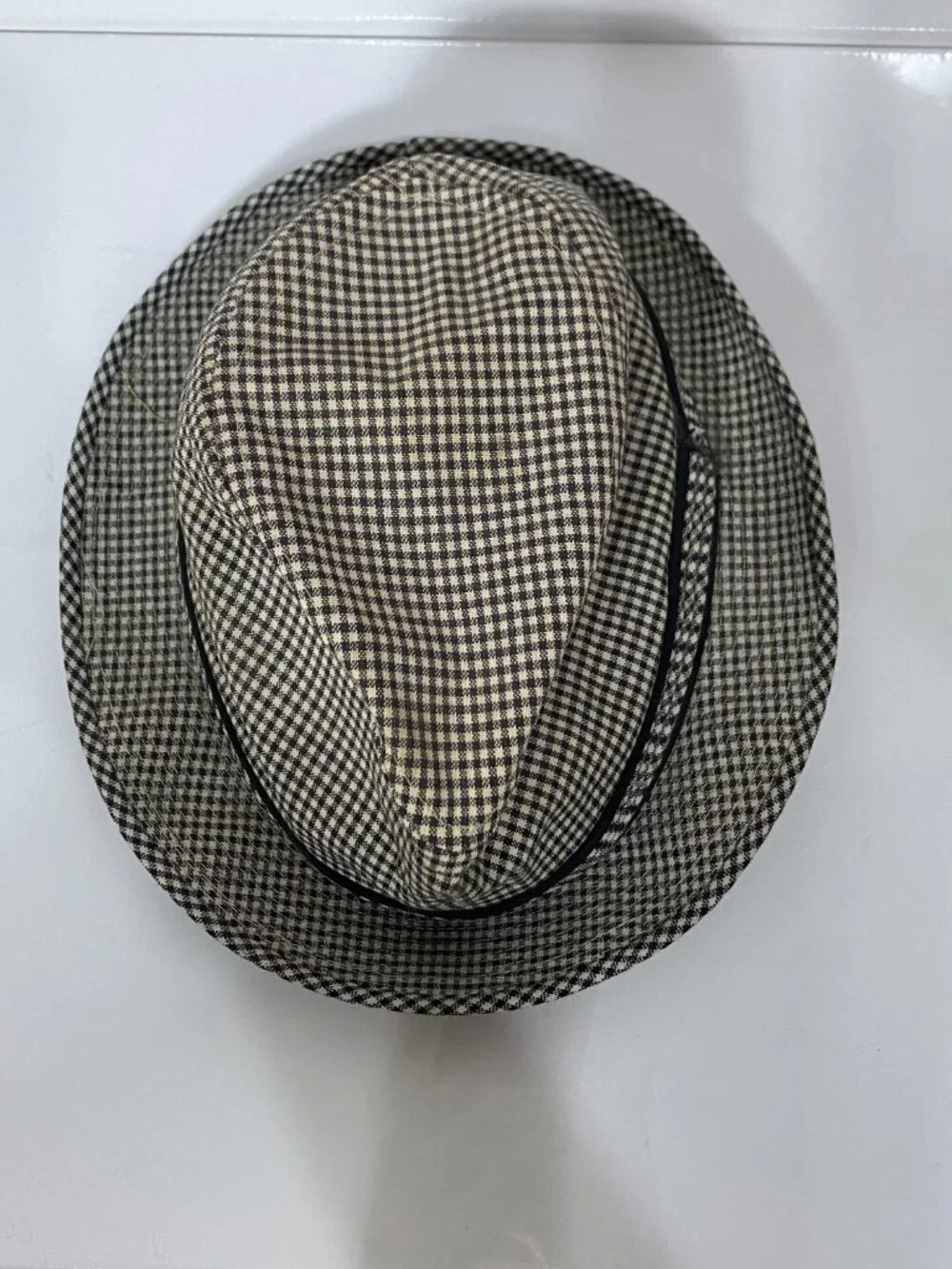 Vintage Black White Houndstooth Fedora Trilby Hat Men's Classic Plaid, Size 7 M
